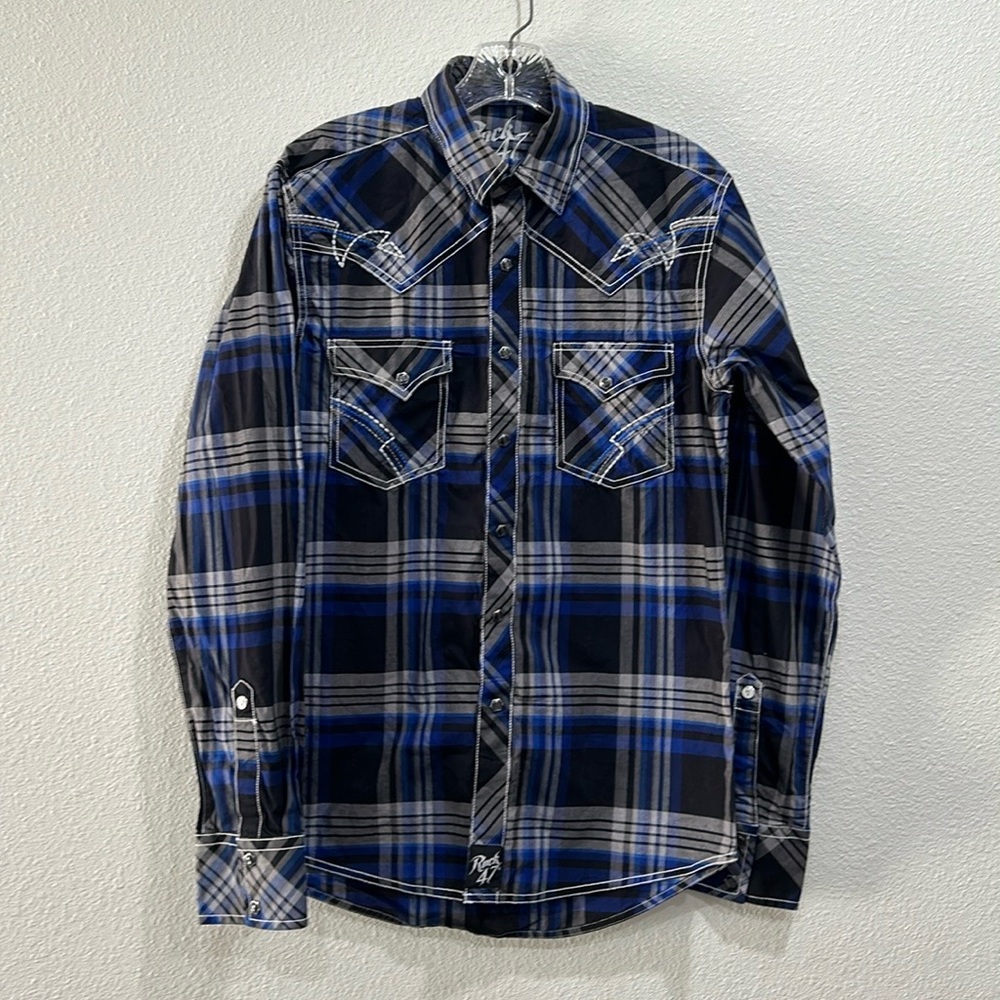 Rock 47 by Wrangler Black Long Sleeve Cotton Embroidered Western Shirt SZ Small
